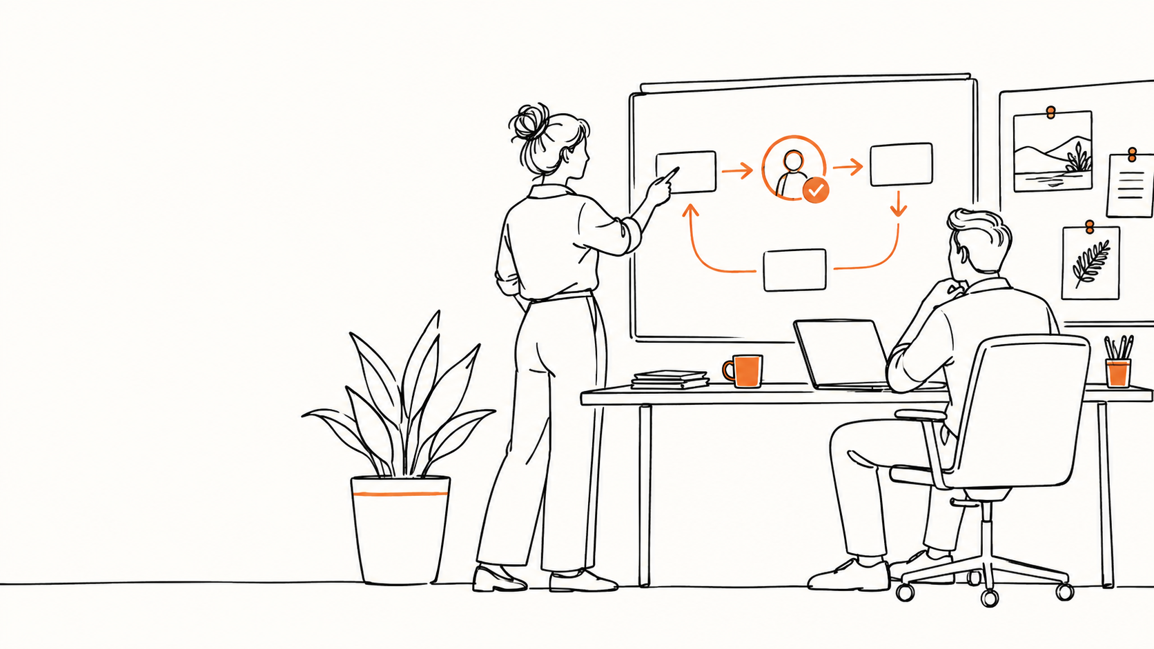 Two colleagues work together to map an accountable business process.